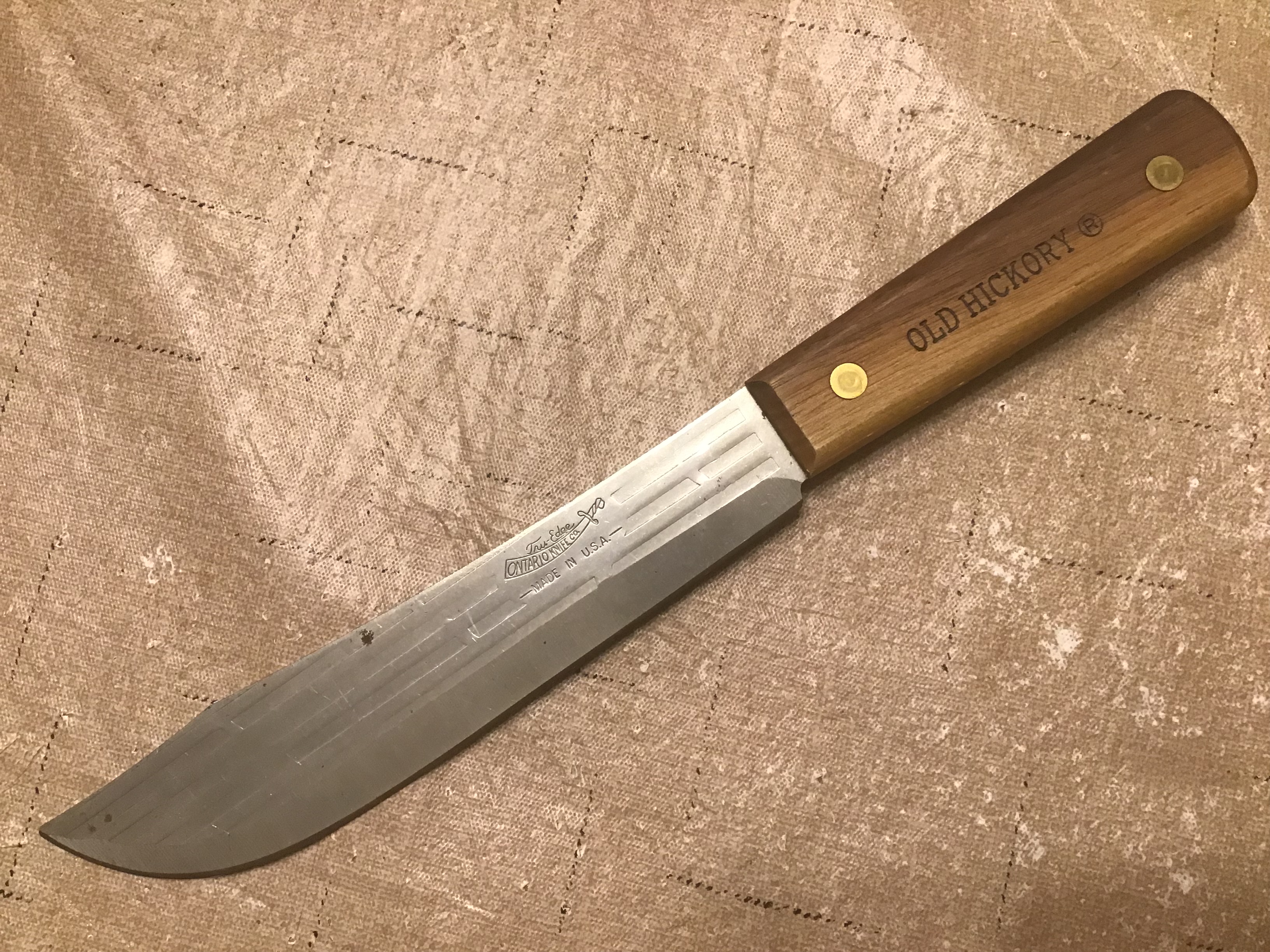 Old Hickory butchers knife that I cleaned the rust off of, thinned